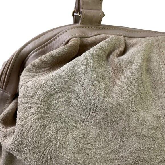 Stone Mountain Suede Embossed Swirl Print Large Double Handle Handbag Purse Bag - Picture 8 of 16